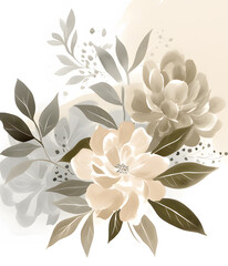 Romantic neutral flowers hand drawn minimalist watercolor pastel paint illustration for canvas print. Generative Ai