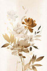 Romantic neutral flowers hand drawn minimalist watercolor pastel paint illustration for canvas print. Generative Ai
