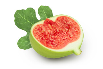 Ripe green fig fruit half isolated on white background with full depth of field