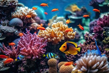 Naklejka na ściany i meble Colorful tropical fish in Coral reefs , generative ai