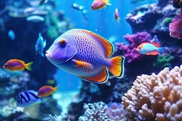 Naklejka na ściany i meble Colorful tropical fish coral , generative ai