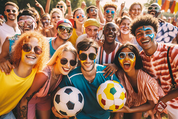 A Multi-Cultural Group Of Young Adults Posing With A Soccer Ball – Generative AI