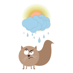 CAT IS ANGRY WITH THE RAIN FUNNY ILLUSTRATION