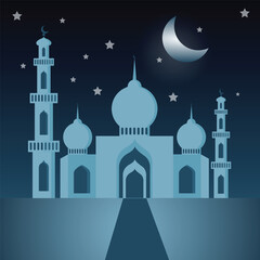 islamic with mosque in paper style design