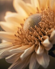 Beauty of nature with a macro lens. Capturing the intricate details of a blooming flower during the golden hour. Dreamy photographic style. Generative Ai