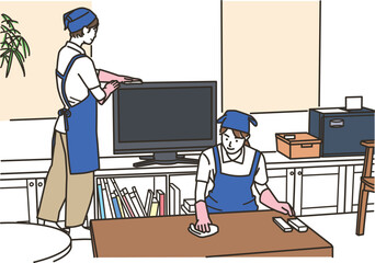 部屋の掃除をするハウスキーパーの女性達  © koumaru