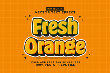 Editable text effect Fresh Orange 3d Cartoon template style premium vector