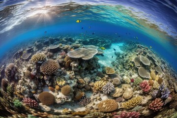 World Environment Day. A colorful coral reef teeming with diverse marine life, the beauty of underwater ecosystems, clear water and ample natural lighting. AI Generative.