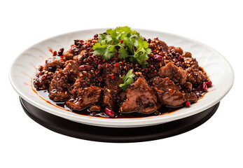 Sichuan pork on transparent background. Generative AI.