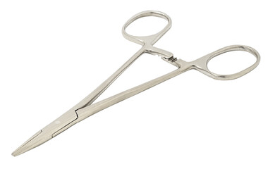 Surgical clamp metal closed, isolated on transparent background .