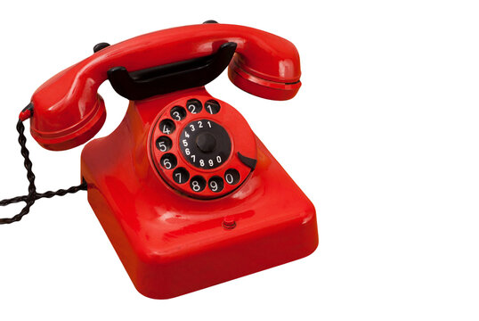 Old fashioned red painted retro telephone isolated on transparency png file