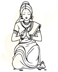 woman in sari doing traditional Indian puja