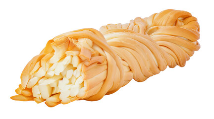 Suluguni smoked pigtail cheese, isolated on transparent background , full depth of field © elenvd
