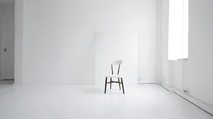 Empty white room with one white chair using studio lights to become artistic. Generative AI Technology 