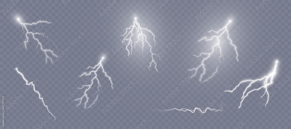 Aufkleber lightning and lighting effect, lightning set, thunderstorm and lightning, natural force or magic, li