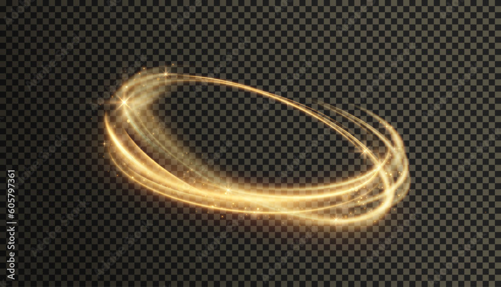 Aufkleber dynamic gold lines with glow effect. rotating shiny semi-rings. abstract sparkling swirl, wave.