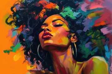 Beautiful Black Woman portrait colorful abstract oil painting style, ai generative