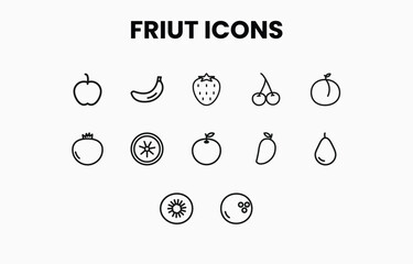 Fototapeta na wymiar Simple Set of Fruits Related Vector Line Icons. Apple, Banana, Strawberry, Cherry, and more. Simple Vector Illustration.