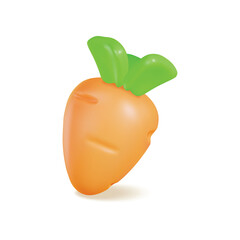 3d Fresh Vegetable Whole Orange Carrot Concept Cartoon Style Isolated on a White Background. Vector illustration