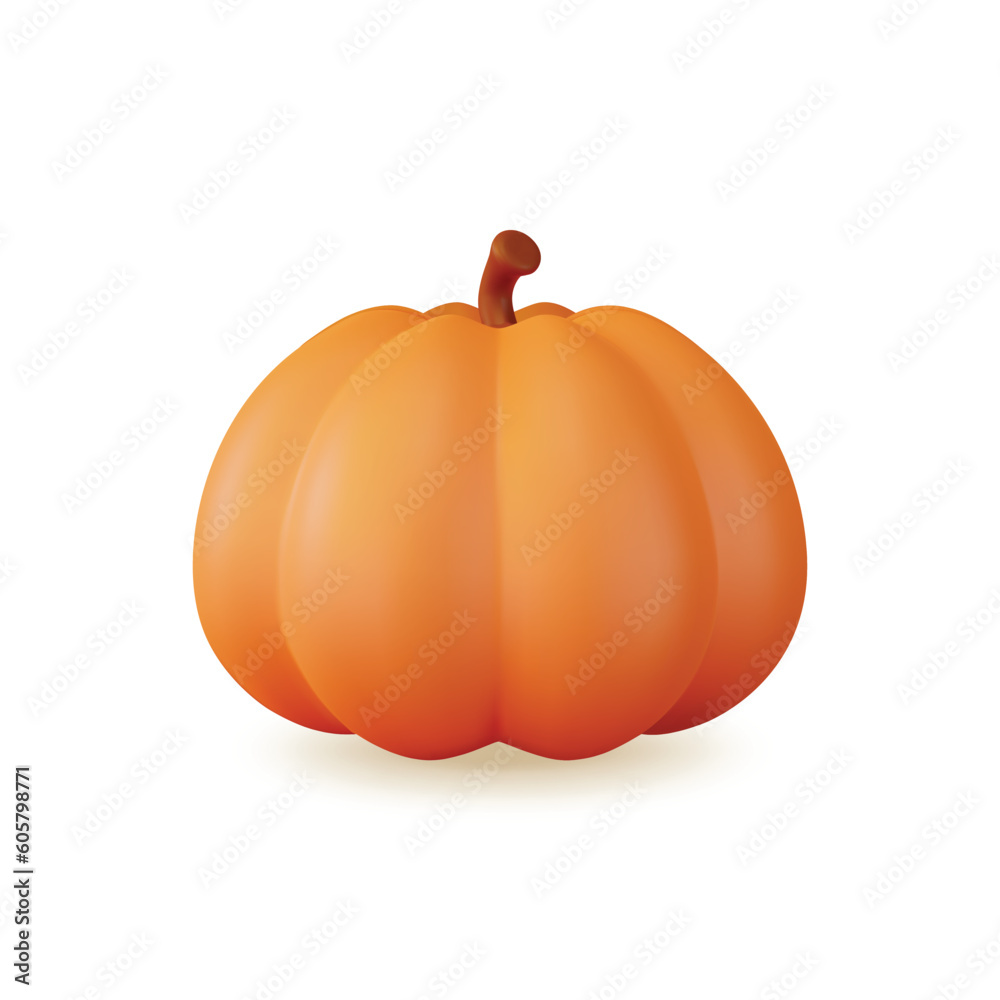 Wall mural 3d Fresh Vegetable Whole Pumpkin Concept Cartoon Style Symbol of Autumn Isolated on a White Background. Vector illustration