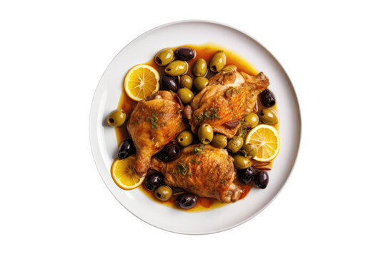 Moroccan Chicken With Preserved Lemons And Olives, Moroccan Cuisine. Isolated On Transparent Background, Png. Generative AI