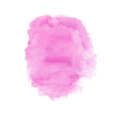 Magenta watercolor splash. Hand drawn illustration isolated on white background. Abstract texture, background, design element.