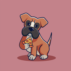 cute cartoon boxer dog eating pizza