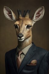 Portrait of baby antelope in a business suit. Generative AI - 605799336