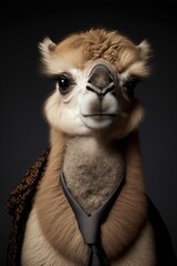 Portrait of baby camel in a business suit. Generative AI