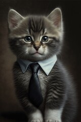 Portrait of baby cat in a business suit. Generative AI