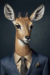 Portrait of baby gazelle in a business suit. Generative AI - 605799536