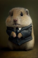 Portrait of baby lemming in a business suit. Generative AI