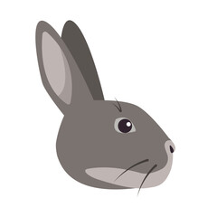 Gray Rabbit or hare face or head side view. Wild forest or Farm animal or pet icon. Bunny rabbit. Vector illustration isolated on white background.