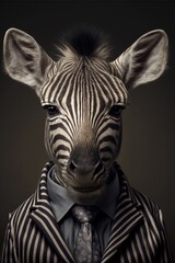Fototapeta na wymiar Portrait of baby zebra in a business suit. Generative AI
