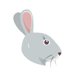 Gray rabbit or hare face or head. Wild forest or Farm animal or pet icon. Vector illustration isolated on white background.