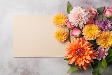 mockup baige paper with flower flower arrangement over a textured layflat
