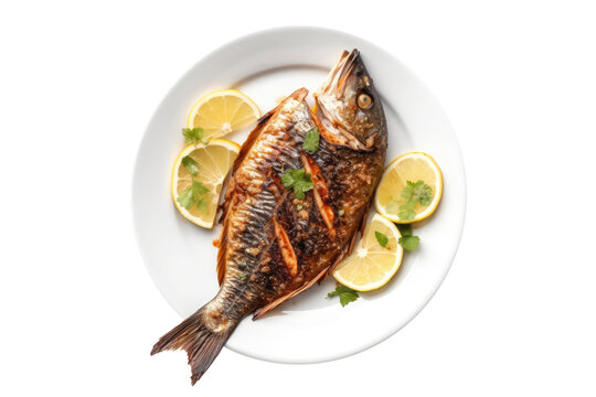 Samak Mashwi Grilled Fish Egyptian Cuisine. Isolated On Transparent Background, Png. Generative AI