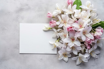 mockup white paper with flower flower arrangement over a layflat