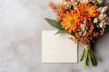 mockup white paper with flower flower arrangement over a layflat