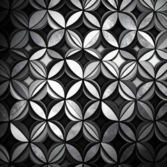 An abstract pattern of vibrant geometric shapes, using a telephoto lens to capture intricate details, in a high-contrast black and white style. Generative Art