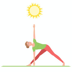 Young woman doing Triangle Yoga Pose. Concept of 21st June International Day of Yoga and same date Summer Solstice.