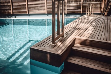 "Wooden Decked Pool with Stairs"