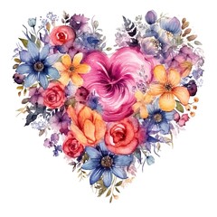 A watercolor painting of flowers in the shape of a heart, generative AI