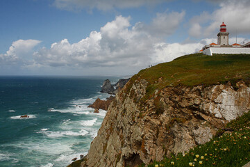 Fototapeta na wymiar Cabo da Roca, with a lighthouse at the westernmost point of the continental zone of Portugal.