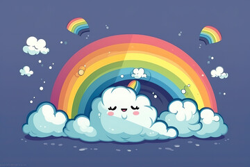 Fototapeta na wymiar Cute colorful rainbow with a cloud cartoon illustration. Generated AI