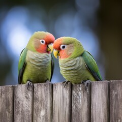 Obraz premium Affectionate Fischer's Lovebird Couple Sharing a Tender Moment