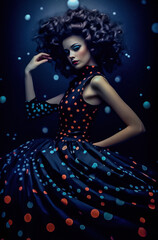 A Pretty Model Wears Dresses from the 70s in Polka Dot Style Generative AI Digital Art Illustration Journal Background Cover