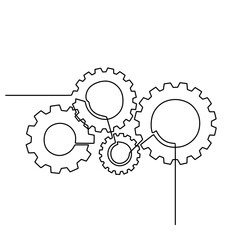 Continuous line drawing of gears wheel