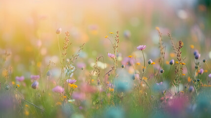 summer meadow with wildflowers, soft focus. nature background
