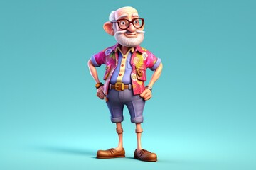 Cute Cartoon Grandpa in Colorful Summer Clothes (Generative AI)